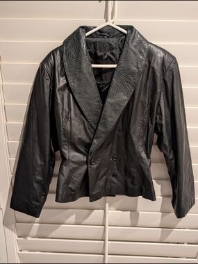 Women’s L Black Leather Double-Breasted Jacket